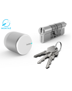 Zamek inteligentny- zestaw Tedee PRO srebrny + wkładka z montażem