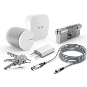 Zamek inteligentny- zestaw tedee PRO srebrny z bridgem i wkładką 30-61/37-68mm (typ C)