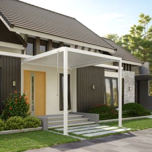 Pergola GERDA BIAŁA z montażem do ściany (2 słupki) 3 m szerokości (przy ścianie) i 4 m głębokości