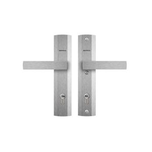 Szyld PRAGA/90 z napinaczem, klamka – klamka do drzwi o grubości 60 mm, bez ochrony wkładki, anoda srebrna