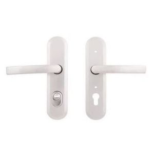 Komplet szyldów BLOK TD200/90 z napinaczem, klamka - klamka, do drzwi o grubości max. 75 mm z ochroną wkładki, anoda srebrna