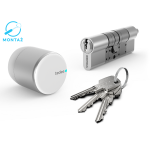 Zamek inteligentny- zestaw Tedee PRO srebrny + wkładka z montażem