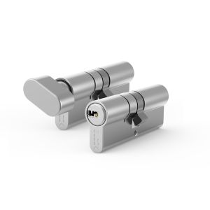 Zestaw dwóch wkładek GERDA EVO 35/50 + z gałką 50/35 w systemie 1-go klucza, nikiel satynowy