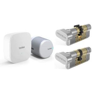 Zamek inteligentny- zestaw tedee GO2 srebrny z bridgem i wkładką EXXO (5 kluczy)