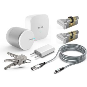 Zamek inteligentny- zestaw tedee PRO srebrny z bridgem i wkładką EXXO (5 kluczy)