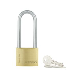 Kłódka pałąkowa GERDA BRASS LINE z wydłużonym pałąkiem S50 H80 mosiądz