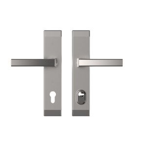 Szyld BERGEN TD1000/90 z napinaczem, klamka - klamka, do drzwi o grubości max. 60 mm z ochroną wkładki, anoda srebrna