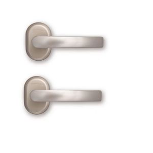 Komplet klamek BLOK do drzwi o grubości 69 mm, platyna.