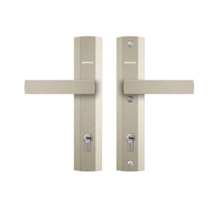 Szyld PRAGA/90 z napinaczem, klamka – klamka do drzwi o grubości 75 mm, bez ochrony wkładki, anoda platyna