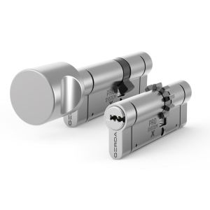 Zestaw wkładek GERDA PRO SYSTEM X  45/55 (zębatka) + G55/45, dwie wkładki w systemie 1-go klucza, nikiel satyna
