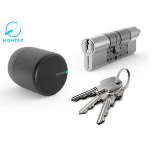 Zamek inteligentny- zestaw Tedee PRO grafitowy + wkładka z montażem