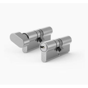 Zestaw wkładek z bezpiecznym sprzęgłem EVO 45/50 + G50/45  w systemie 1-go klucza, z pokrętłem po stronie 50mm, nikiel satyna