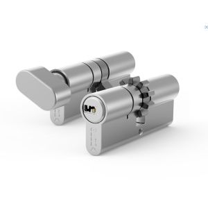 Zestaw  dwóch wkładek EVO Z45/50 + G50/45 w systemie 1-go klucza z bezpiecznym sprzęgłem, Wariant AB, nikiel satyna
