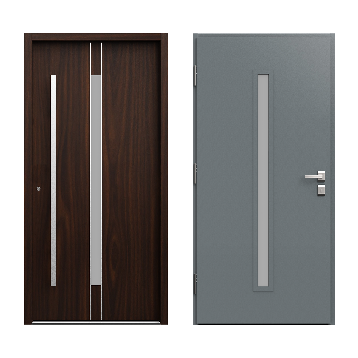 Drzwi Gerda w kolorach: ciemny orzech na zewnątrz + szarość perłowa wewnątrz