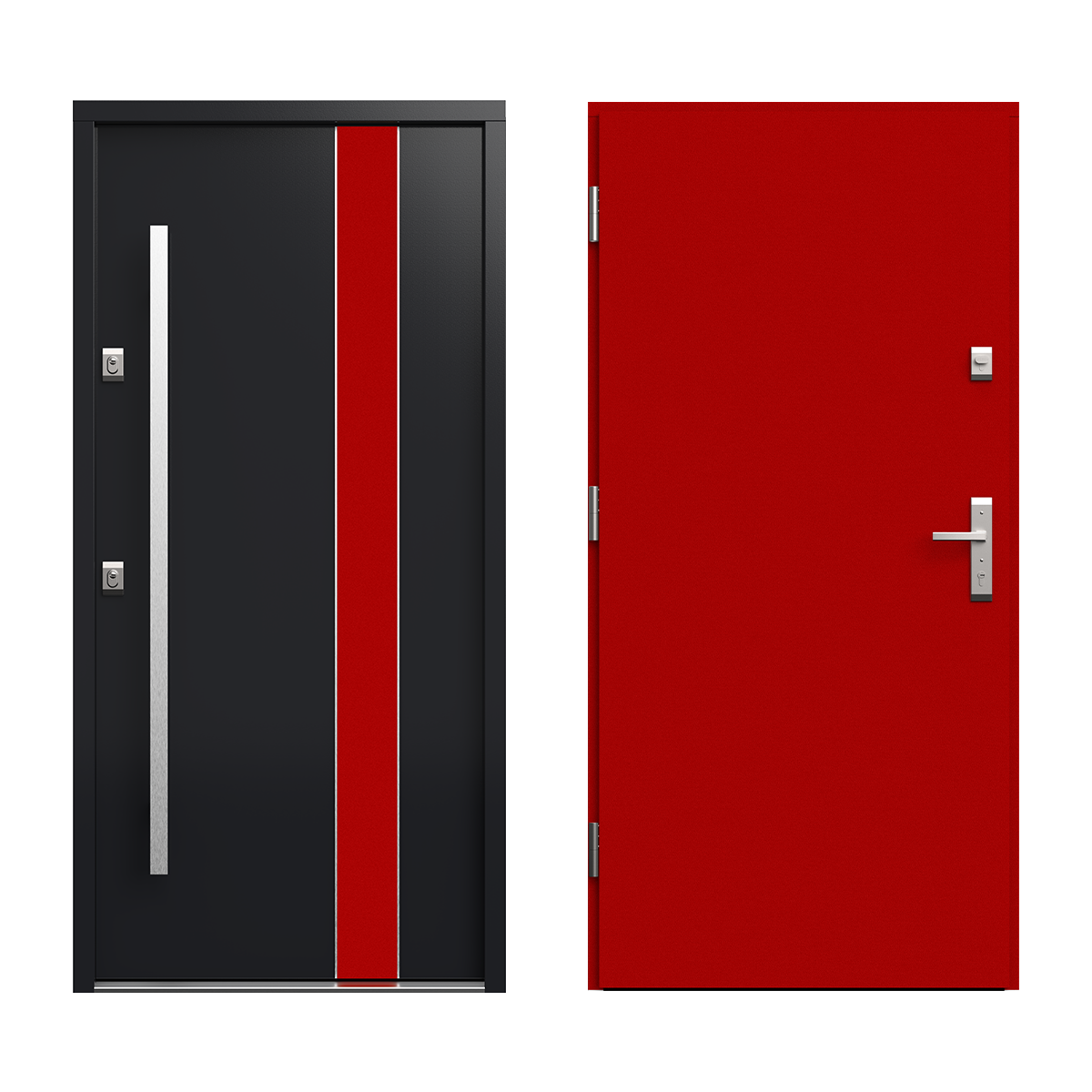 Drzwi Gerda w kolorach: czerń głęboka na zewnątrz + rubinowa czerwień wewnątrz